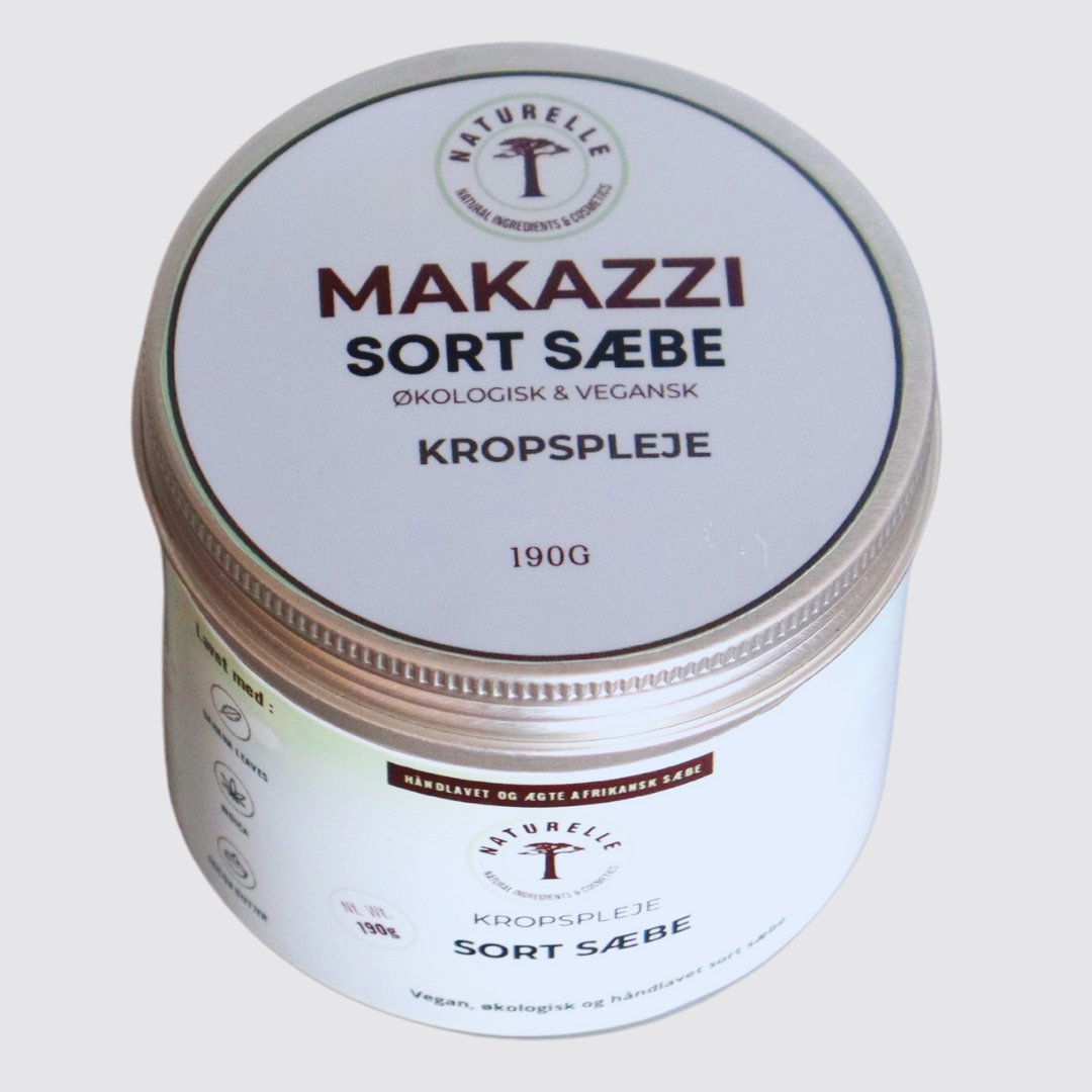 Makazzi sort afrikansk sæbe til kropspleje - Øko & vegan 190 g - Naturelle.dk